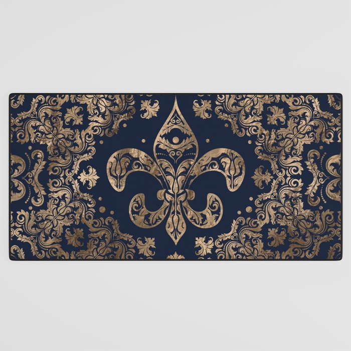 Luxury Fleur-de-lis Ornament - gold and dark blue Desk Mat Gallery Image 3