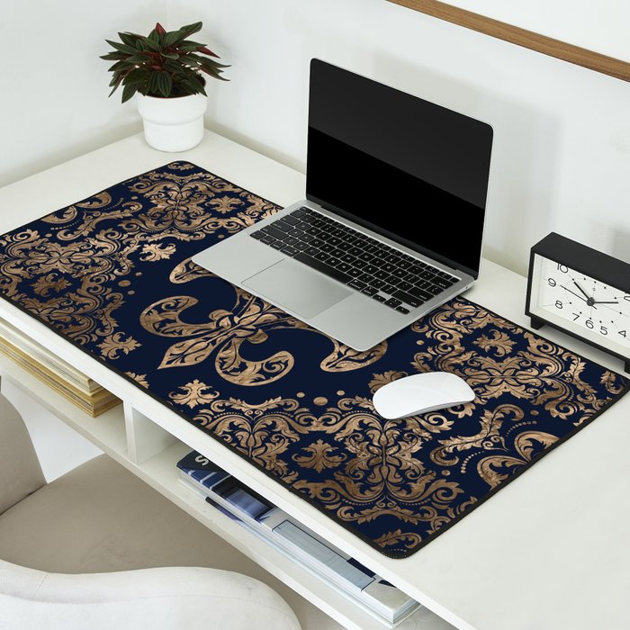 Luxury Fleur-de-lis Ornament - gold and dark blue Desk Mat Gallery Image 2