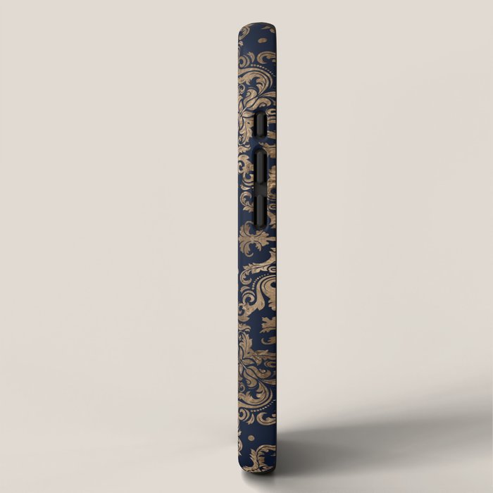 Luxury Fleur-de-lis Ornament - gold and dark blue iPhone Case Gallery Image 2