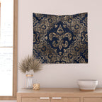 Luxury Fleur-de-lis Ornament - gold and dark blue Wall Tapestry Gallery Image 2