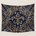 Luxury Fleur-de-lis Ornament - gold and dark blue Wall Tapestry Gallery Image 4