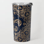 Luxury Fleur-de-lis Ornament - gold and dark blue Travel Mug Gallery Image 2