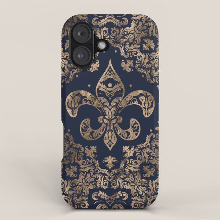 Luxury Fleur-de-lis Ornament - gold and dark blue iPhone Case Gallery Image 1