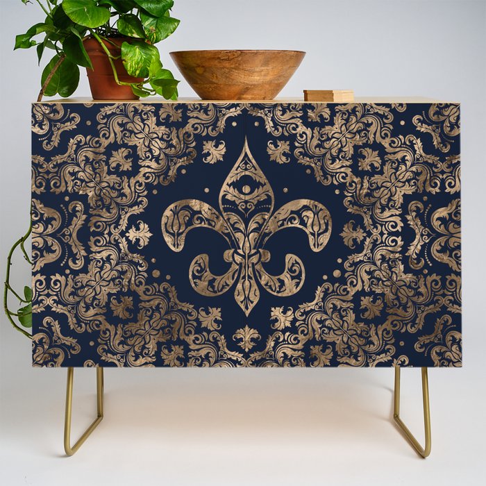 Luxury Fleur-de-lis Ornament - gold and dark blue Credenza Gallery Image 1