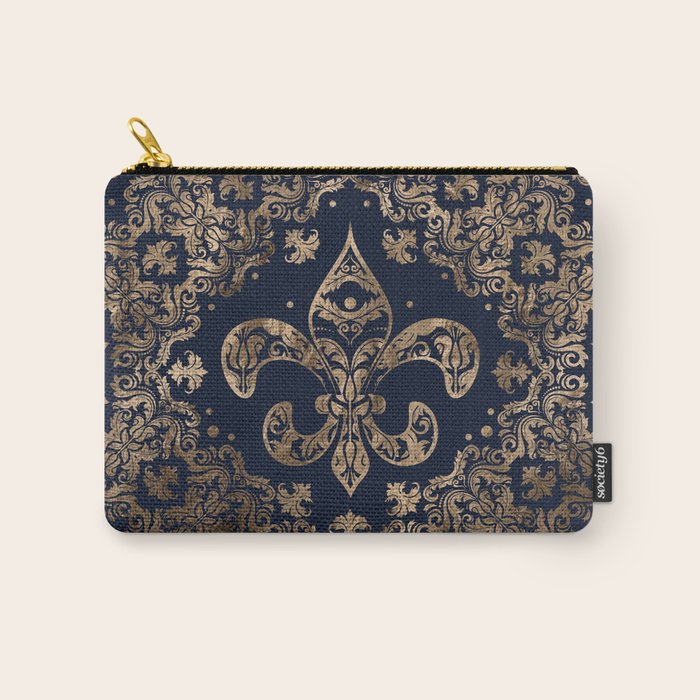 Luxury Fleur-de-lis Ornament - gold and dark blue Carry All Pouch Gallery Image 1