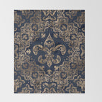Luxury Fleur-de-lis Ornament - gold and dark blue Throw Blanket Gallery Image 2