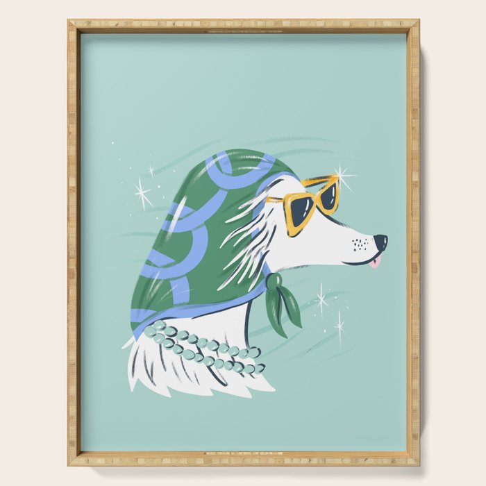 Chic Afghan Hound Dog Illustration Serving Tray Gallery Image 1