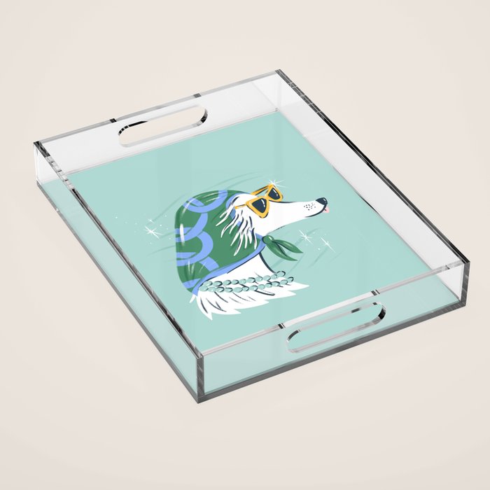Chic Afghan Hound Dog Illustration Acrylic Tray Gallery Image 1