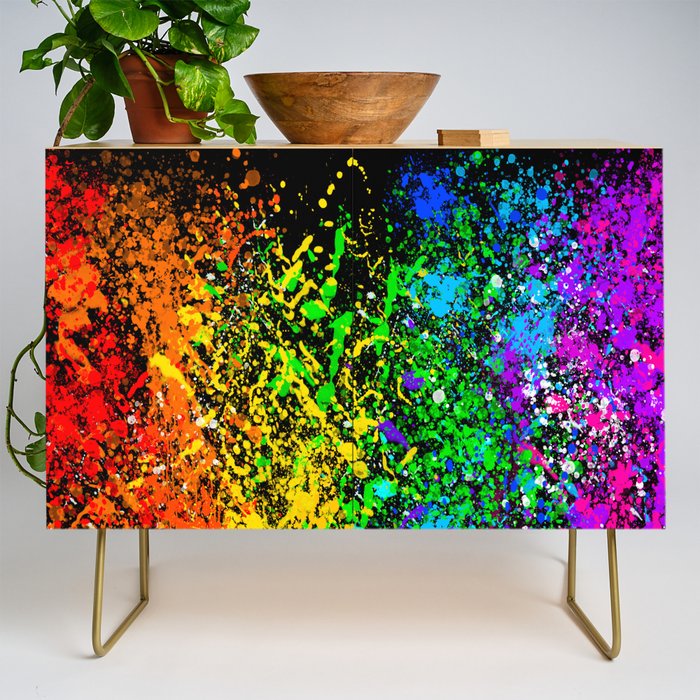 Black Rainbow Color Splatter Credenza Gallery Image 1