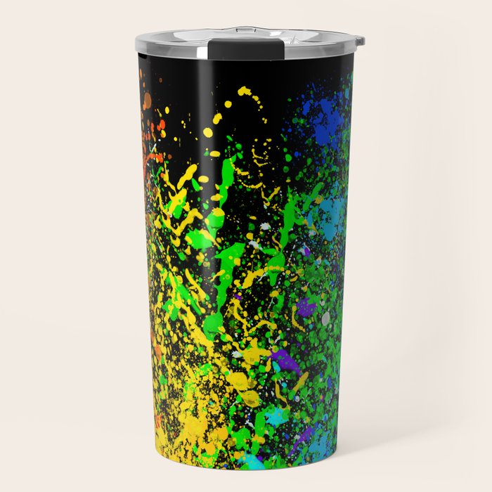 Black Rainbow Color Splatter Travel Mug Gallery Image 1