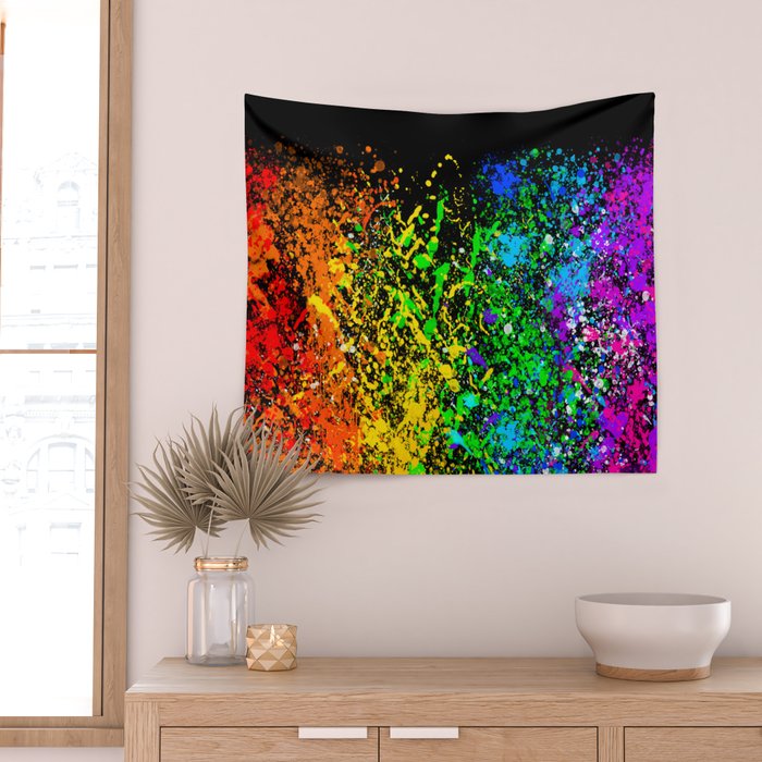 Black Rainbow Color Splatter Wall Tapestry Gallery Image 2