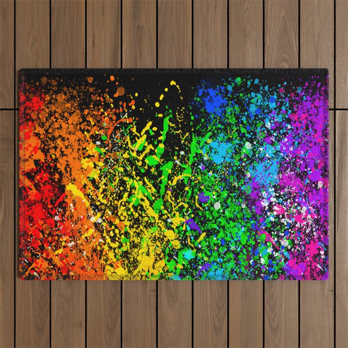 Black Rainbow Color Splatter Outdoor Rug Gallery Image 1