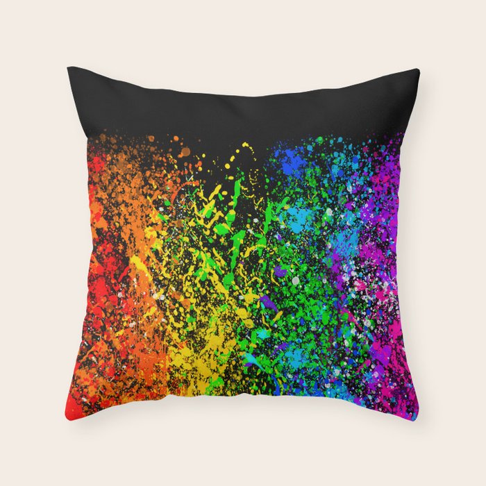 Black Rainbow Color Splatter Throw Pillow Gallery Image 1