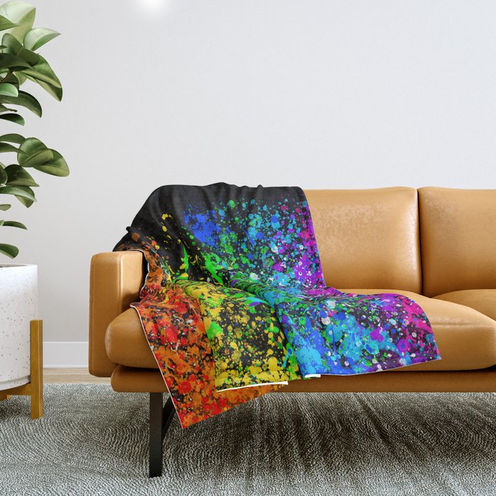 Black Rainbow Color Splatter Throw Blanket Gallery Image 1