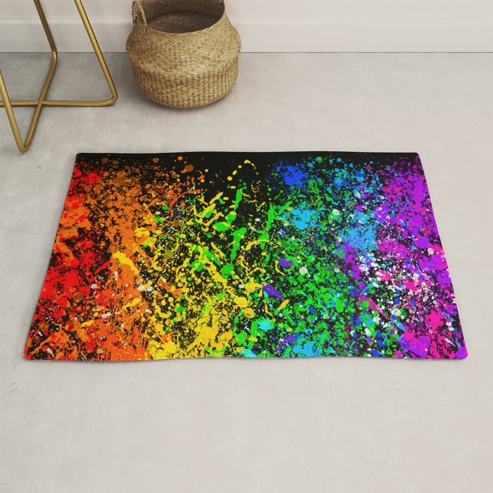 Black Rainbow Color Splatter Rug Gallery Image 1