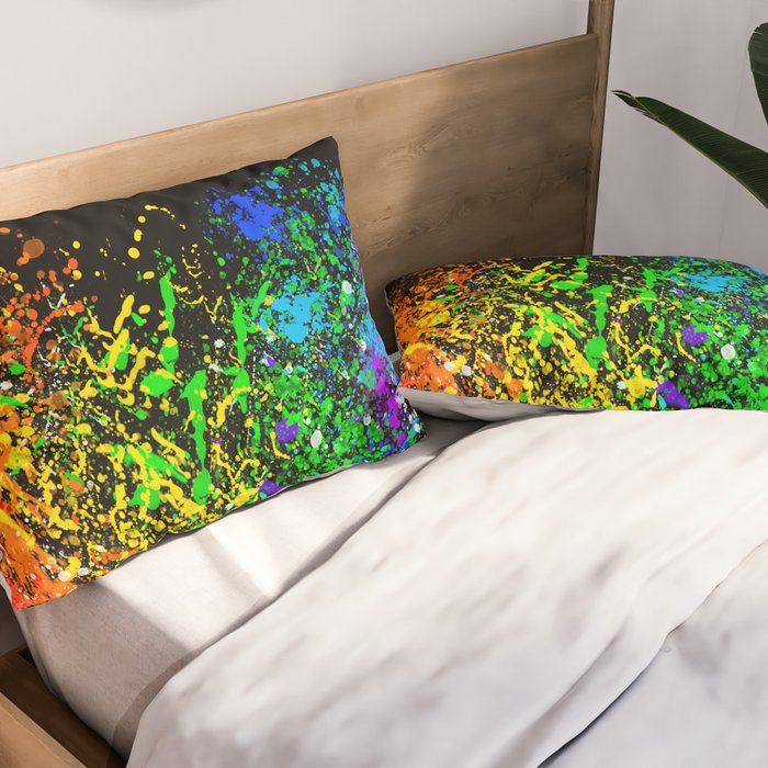 Black Rainbow Color Splatter Pillow Sham Gallery Image 2