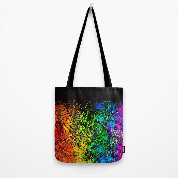 Black Rainbow Color Splatter Tote Bag Gallery Image 2