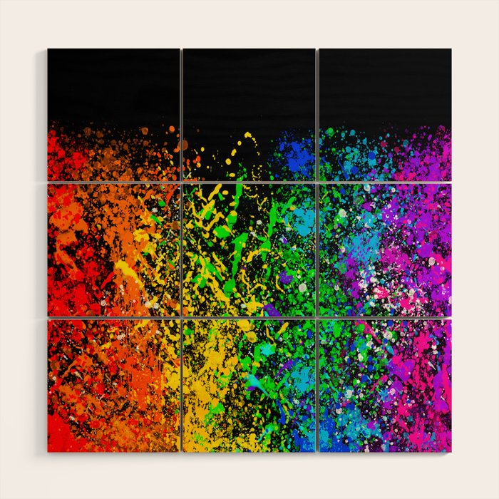 Black Rainbow Color Splatter Wood Wall Art Gallery Image 1