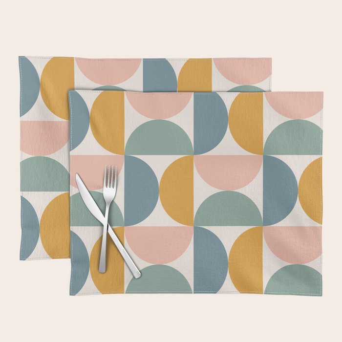 Bauhaus Mid Century Modern Geometric II Natural Pastel Placemat Gallery Image 1