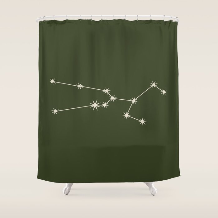 Taurus Zodiac Star Constellation Line Art Moss Green Shower Curtain Gallery Image 1
