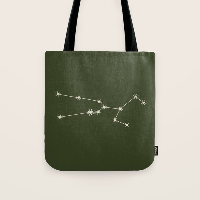 Taurus Zodiac Star Constellation Line Art Moss Green Tote Bag Gallery Image 1
