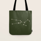 Taurus Zodiac Star Constellation Line Art Moss Green Tote Bag Gallery Image 1