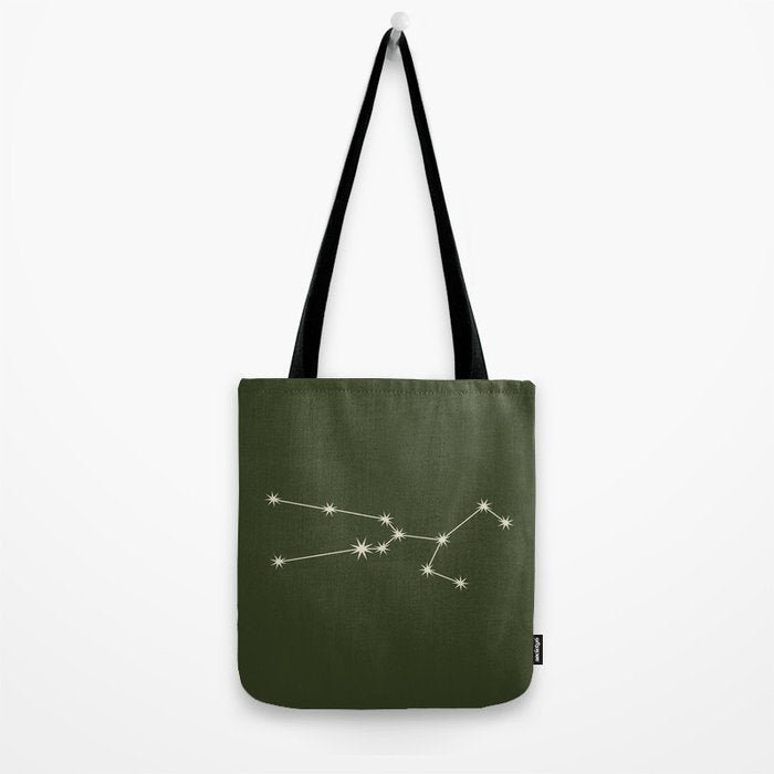 Taurus Zodiac Star Constellation Line Art Moss Green Tote Bag Gallery Image 2