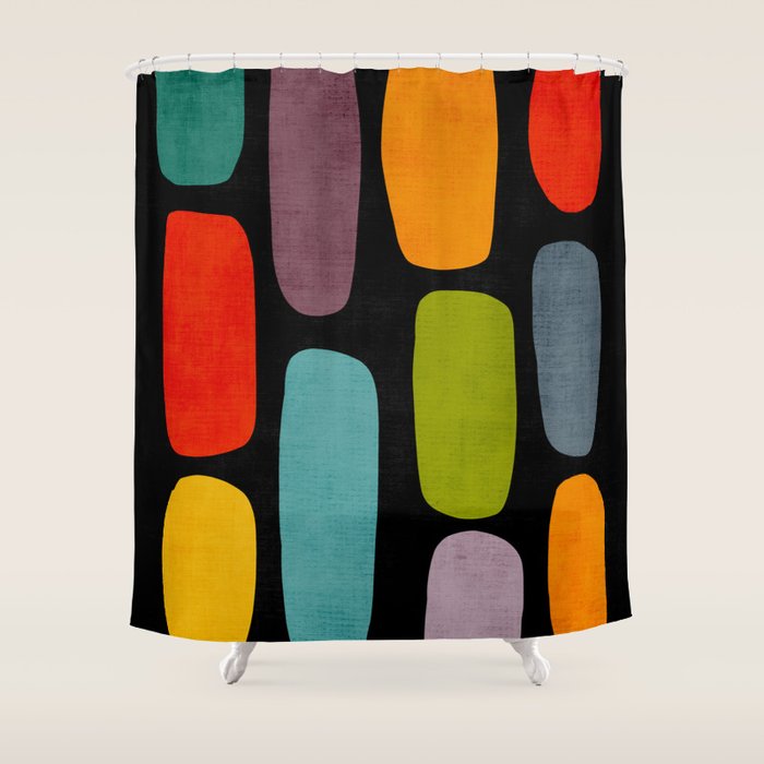 Black & Colorful Shapes Modern II Shower Curtain Gallery Image 1