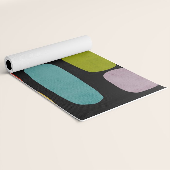 Black & Colorful Shapes Modern II Yoga Mat Gallery Image 2