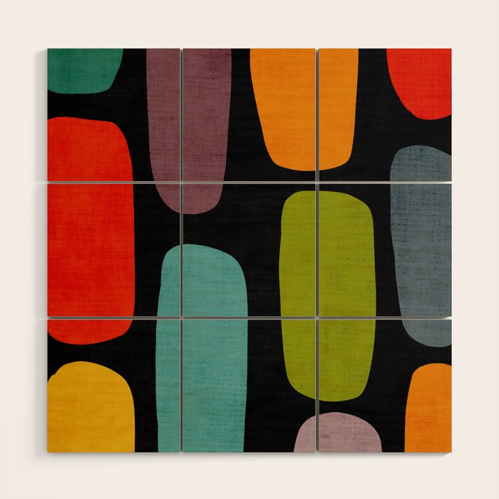 Black & Colorful Shapes Modern II Wood Wall Art Gallery Image 1