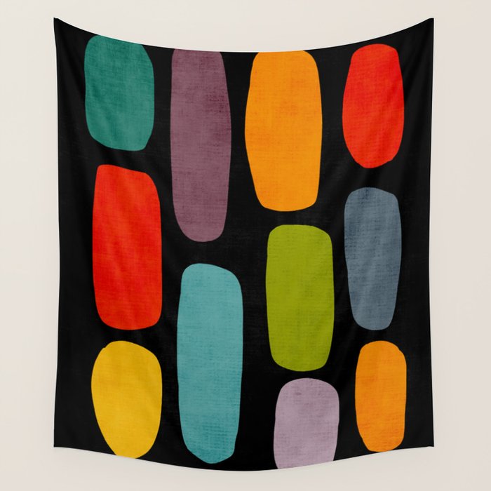 Black & Colorful Shapes Modern II Wall Tapestry Gallery Image 4