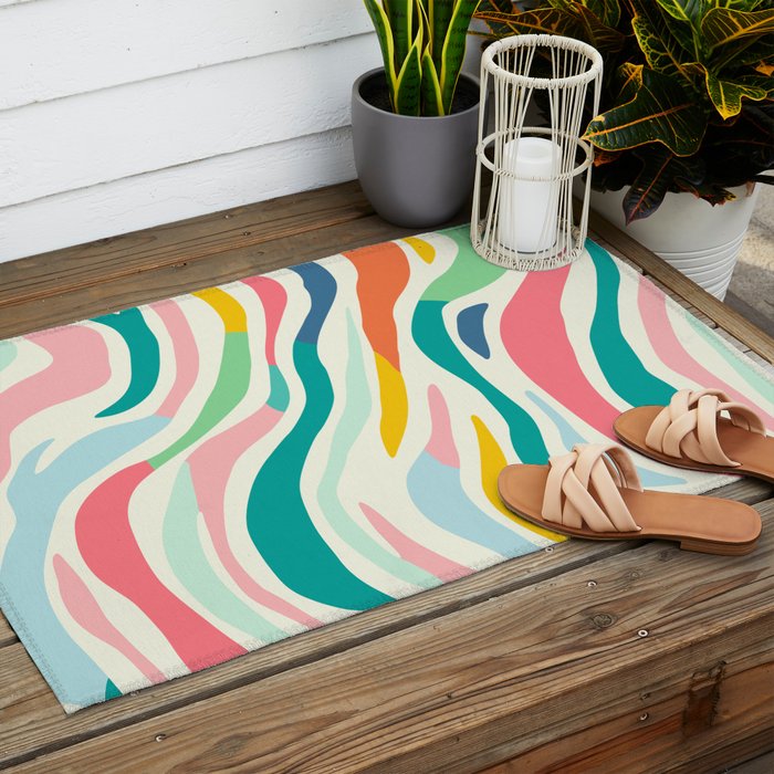 Colorful abstract line stripe art pattern Outdoor Rug Gallery Image 2