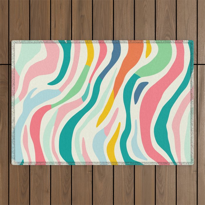 Colorful abstract line stripe art pattern Outdoor Rug Gallery Image 1
