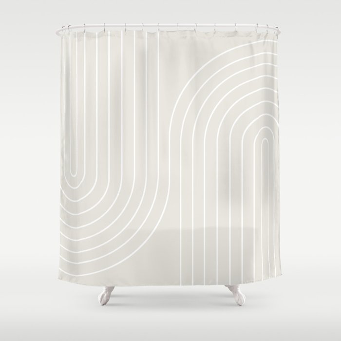 Minimal Line Curvature XI Natural Off White Mid Century Modern Arch Abstract Shower Curtain Gallery Image 1