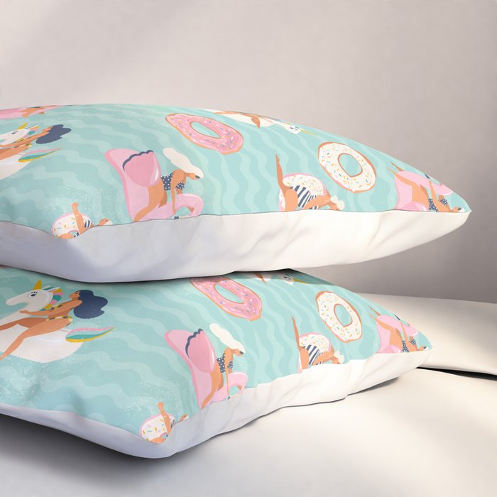 Gils on inflatable in swimming pool floats. Pillow Sham Gallery Image 3