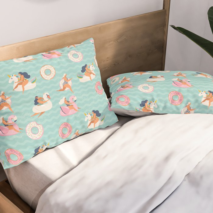 Gils on inflatable in swimming pool floats. Pillow Sham Gallery Image 2