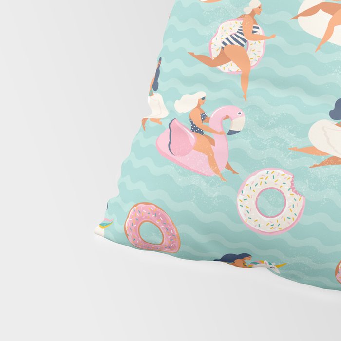 Gils on inflatable in swimming pool floats. Pillow Sham Gallery Image 4