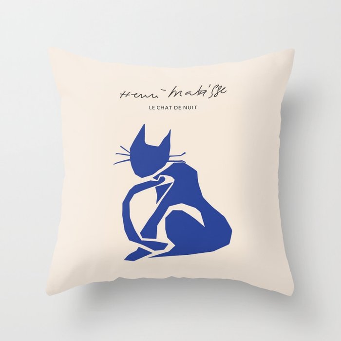 Henri Matisse 'The Night Cat' Blue Feline Abstract Figure Art Throw Pillow Gallery Image 1