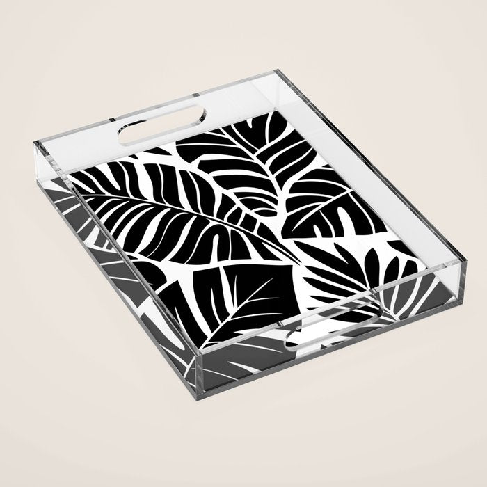 Leafy Calm Charm Black And White Simplicity Acrylic Tray Gallery Image 1