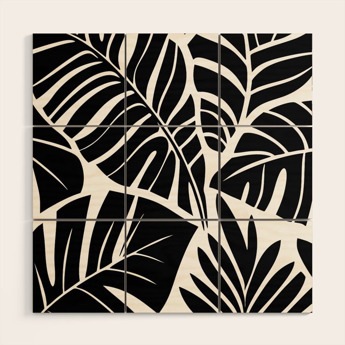 Leafy Calm Charm Black And White Simplicity Wood Wall Art Gallery Image 1
