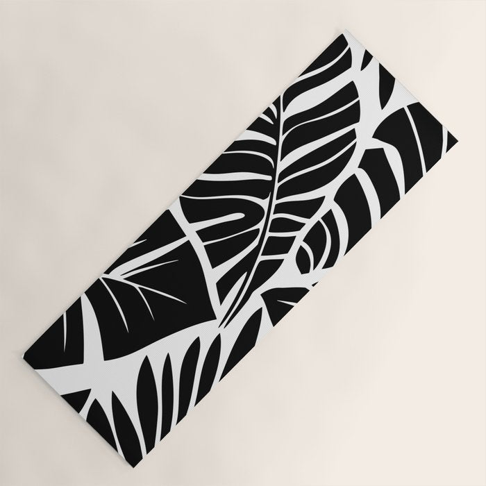 Leafy Calm Charm Black And White Simplicity Yoga Mat Gallery Image 1