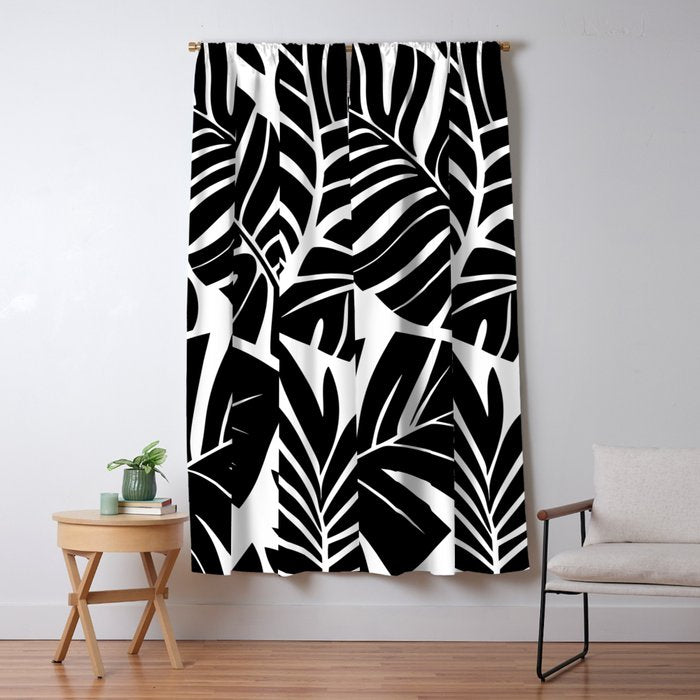 Leafy Calm Charm Black And White Simplicity Window Curtain Gallery Image 5