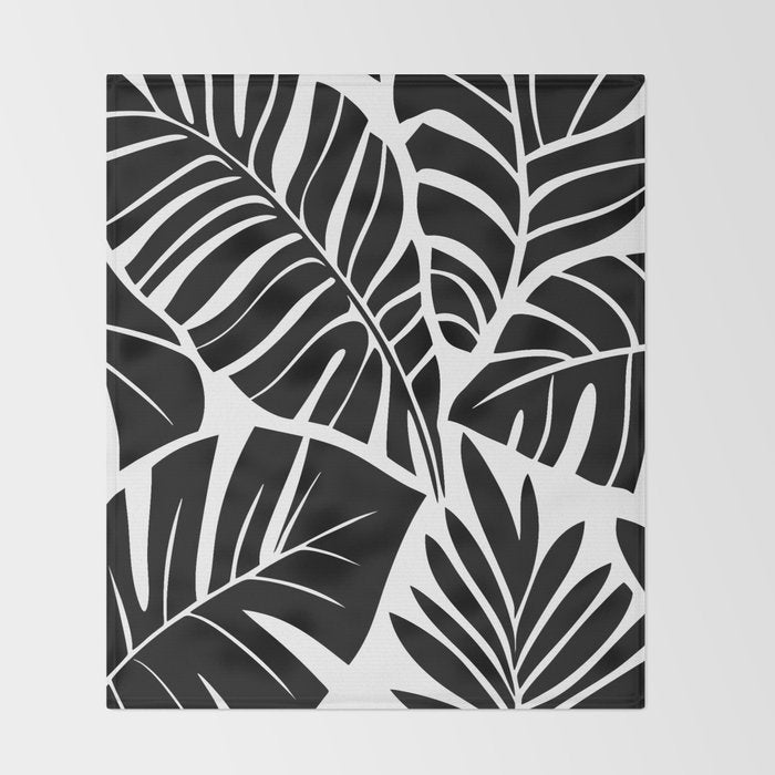 Leafy Calm Charm Black And White Simplicity Throw Blanket Gallery Image 2