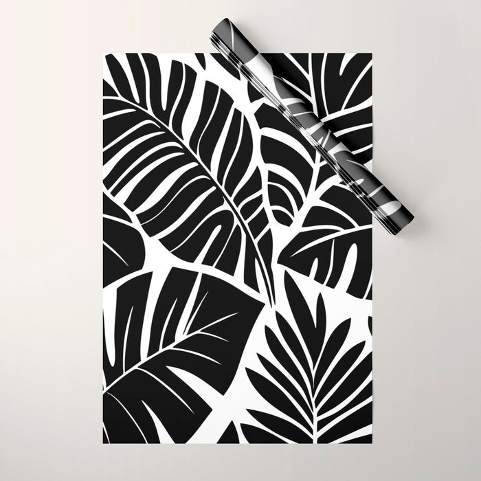 Leafy Calm Charm Black And White Simplicity Wrapping Paper Gallery Image 1