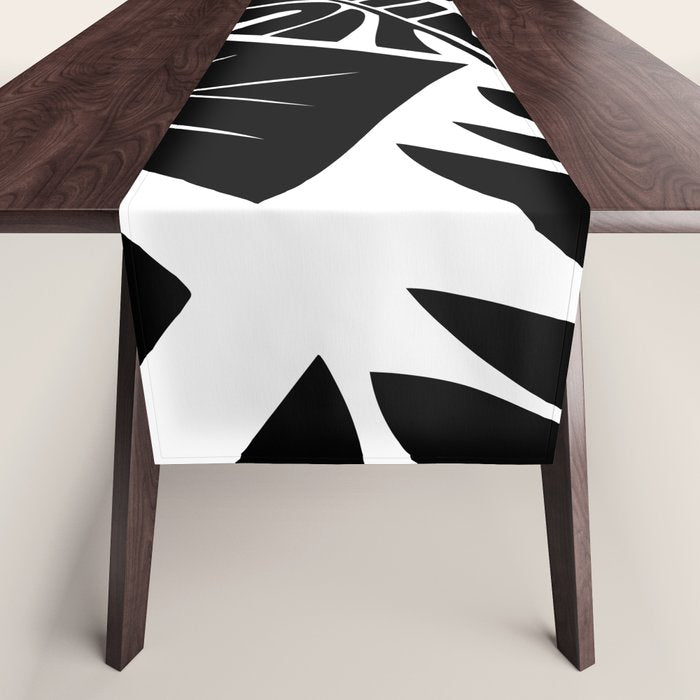 Leafy Calm Charm Black And White Simplicity Table Runner Gallery Image 1