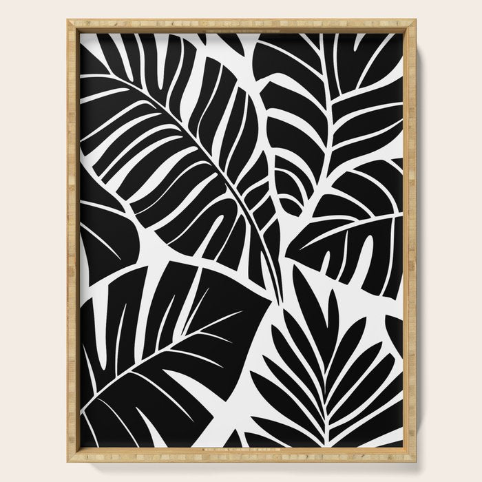 Leafy Calm Charm Black And White Simplicity Serving Tray Gallery Image 1