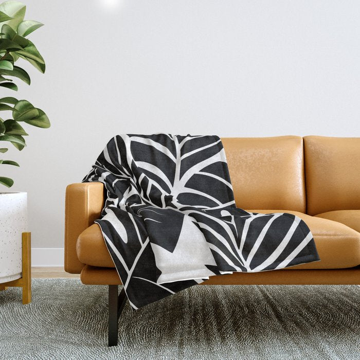 Leafy Calm Charm Black And White Simplicity Throw Blanket Gallery Image 1
