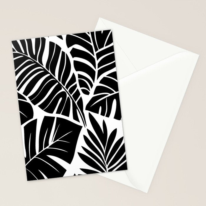 Leafy Calm Charm Black And White Simplicity Stationery Card Gallery Image 2