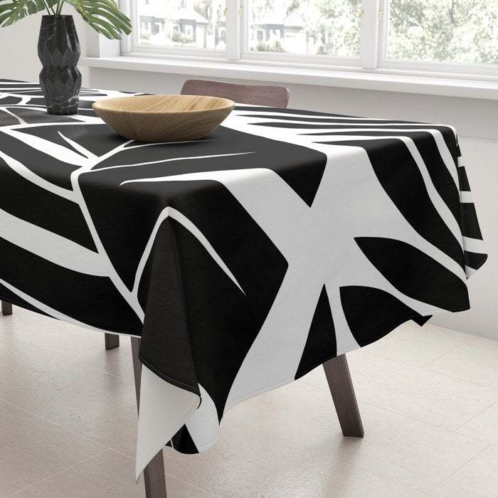 Leafy Calm Charm Black And White Simplicity Tablecloth Gallery Image 3