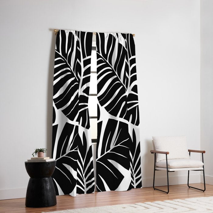 Leafy Calm Charm Black And White Simplicity Window Curtain Gallery Image 2